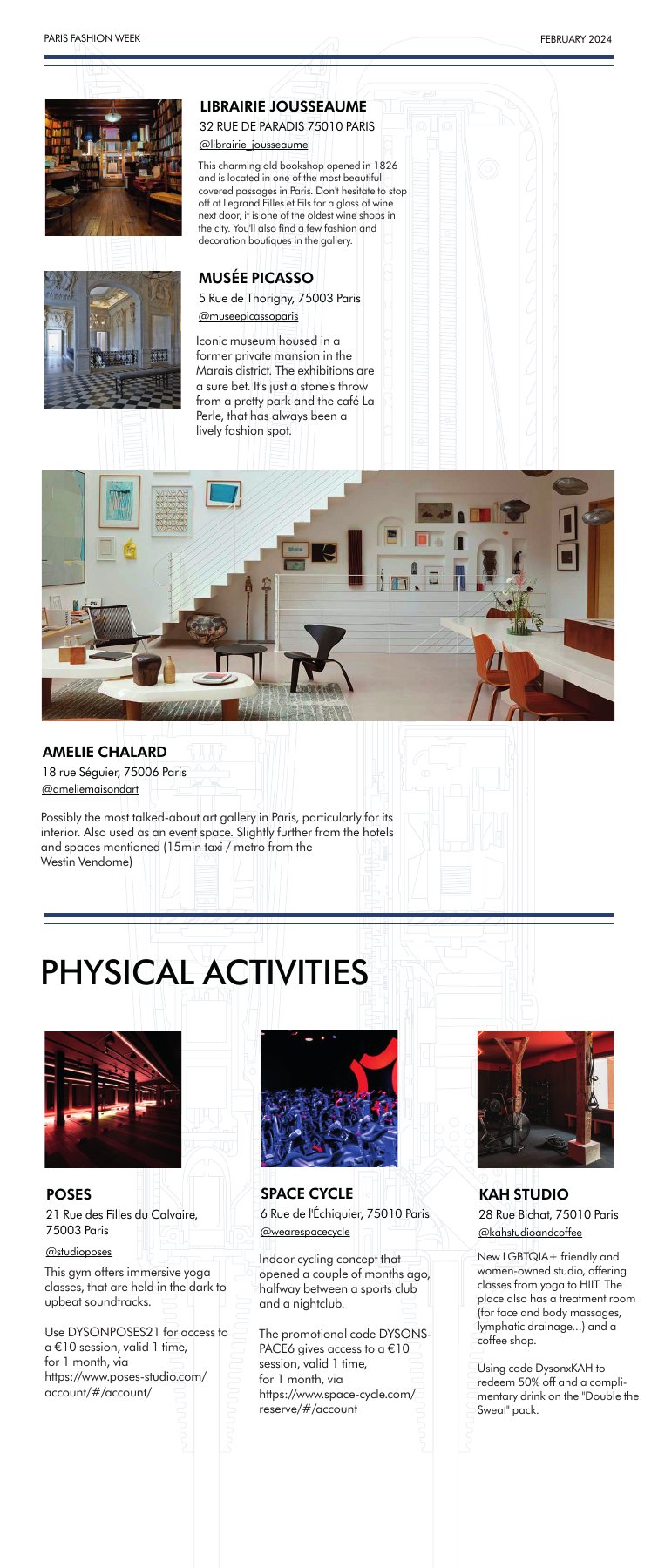 Arts, culture and physical activity recommendations in the Dyson Paris Guide