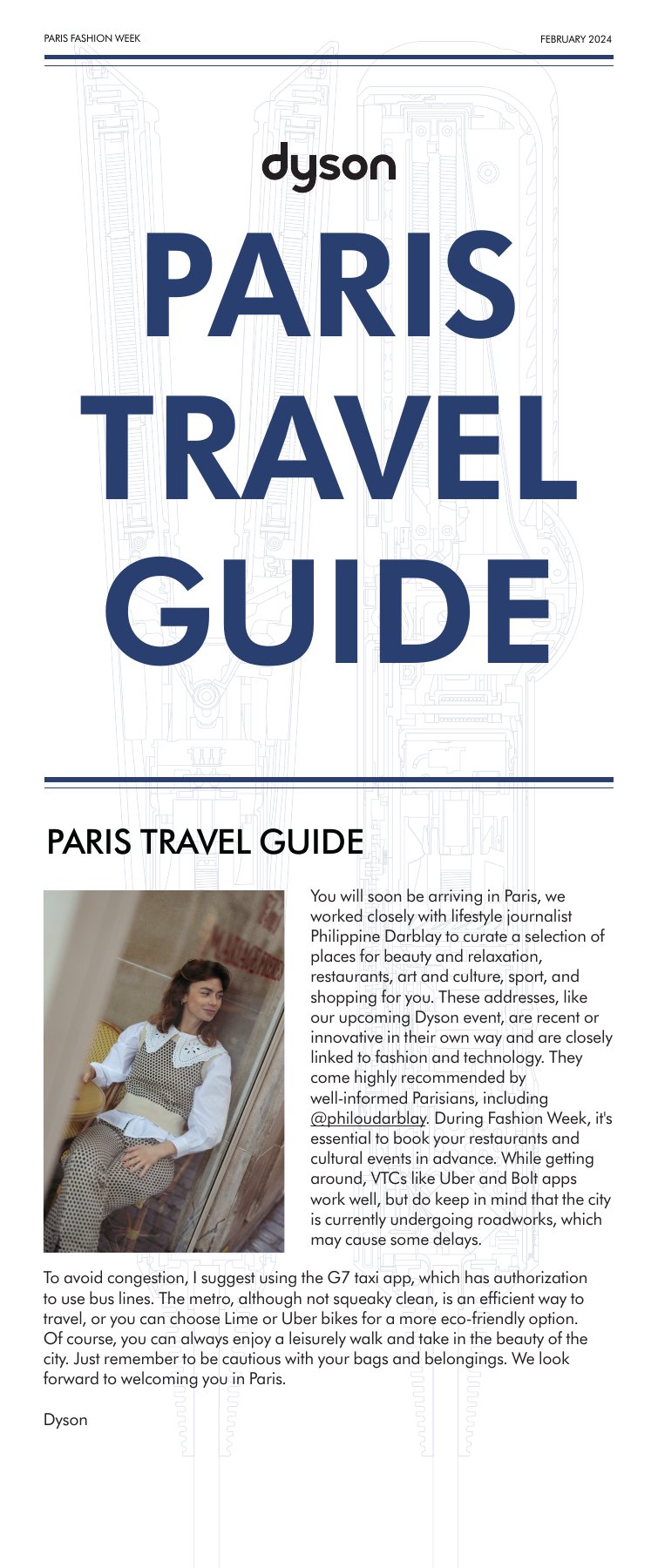 Opening page of the Dyson Paris Travel Guide