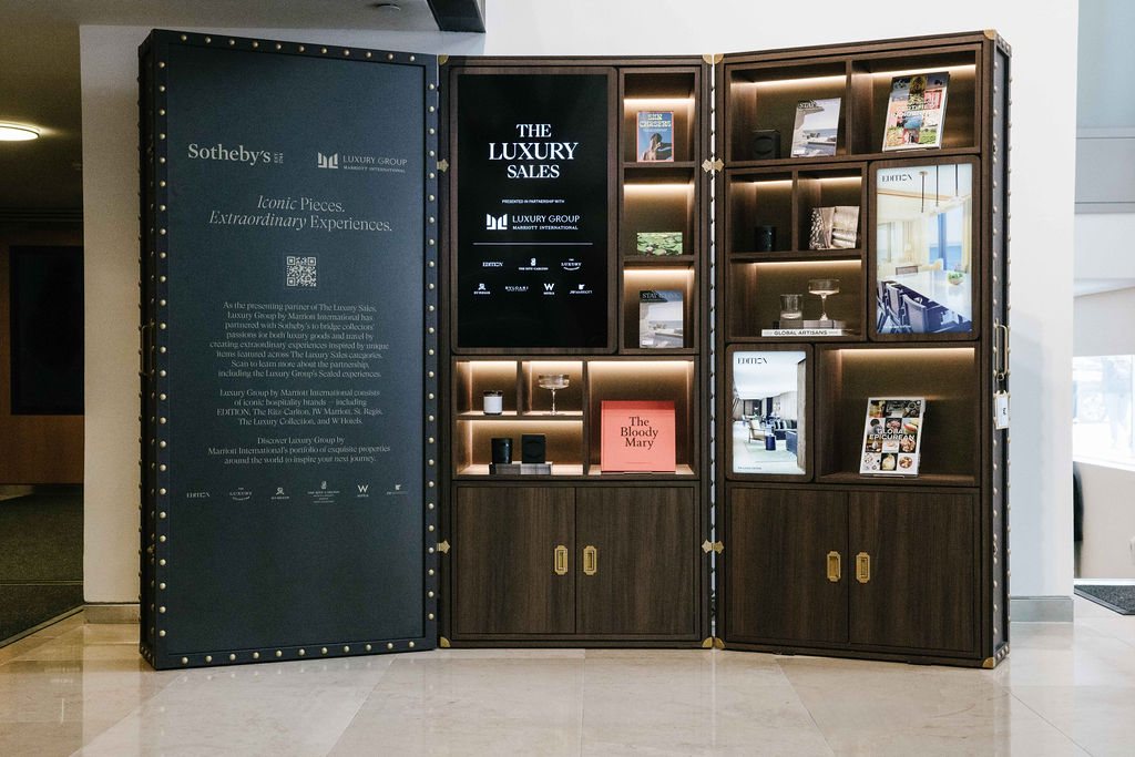 Luxury Group travel display at Sotheby's New York