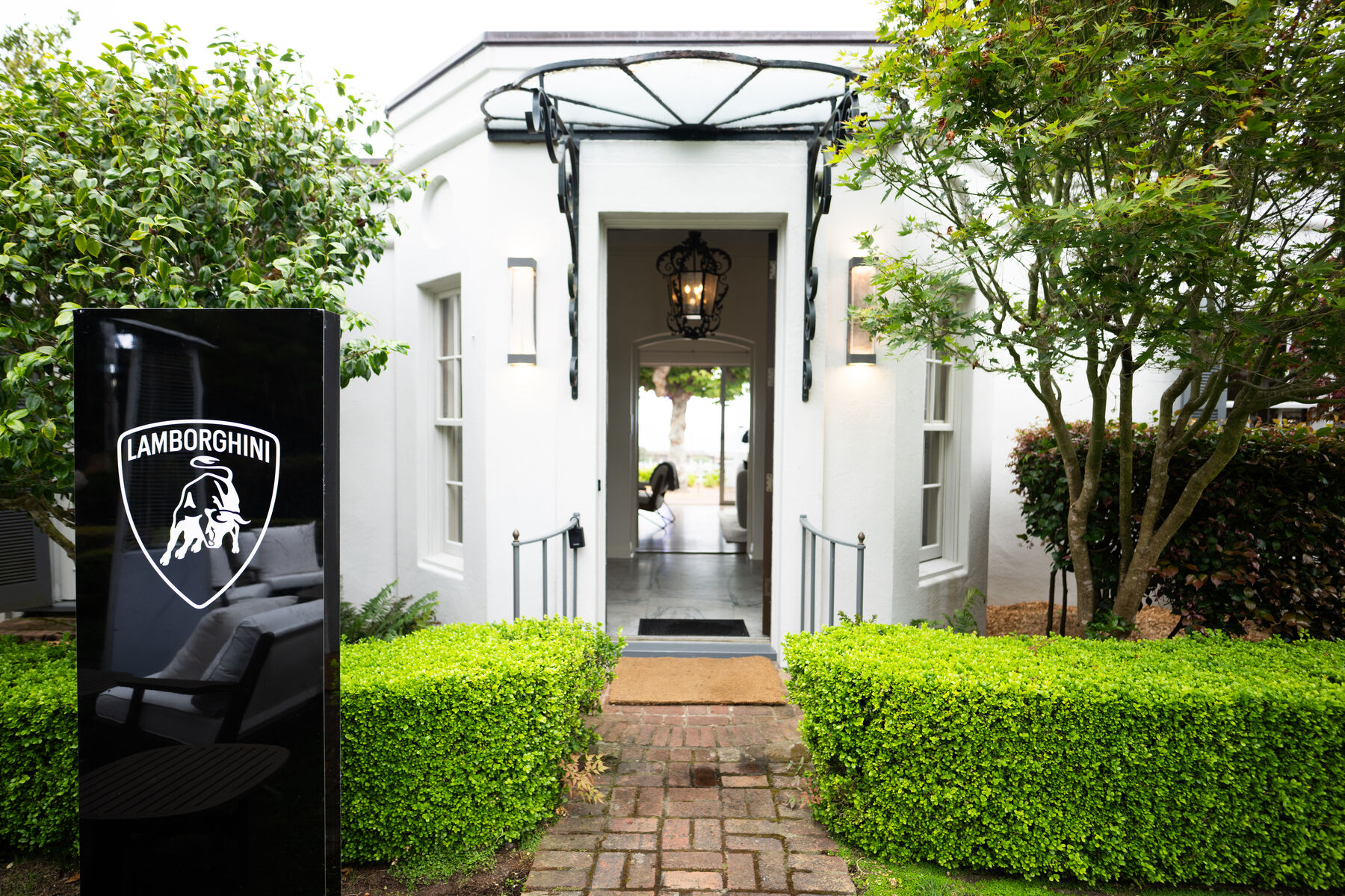 Branded entrance to the Lamborghini villa takeover
