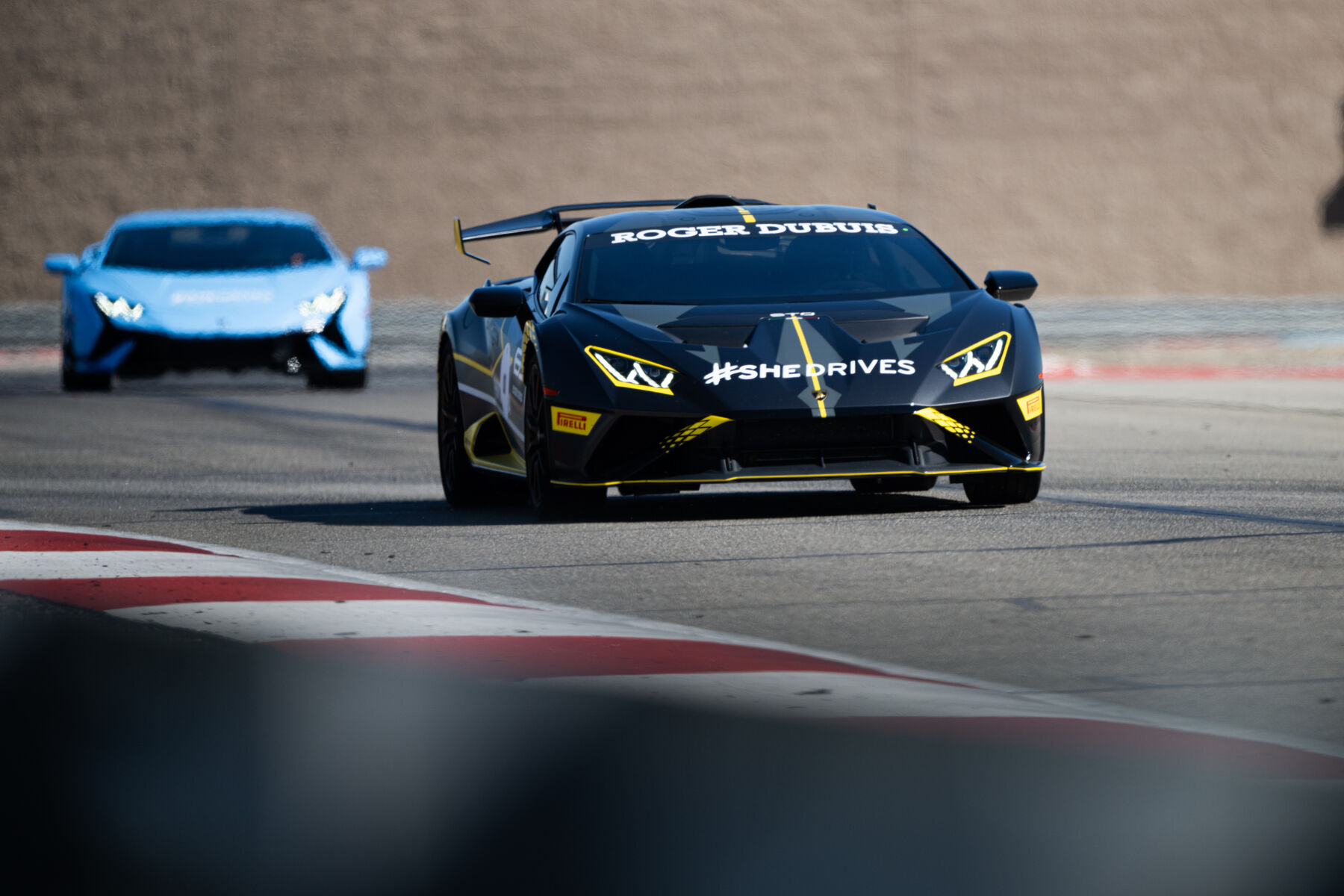 Lamborghinis running the circuit on the track day