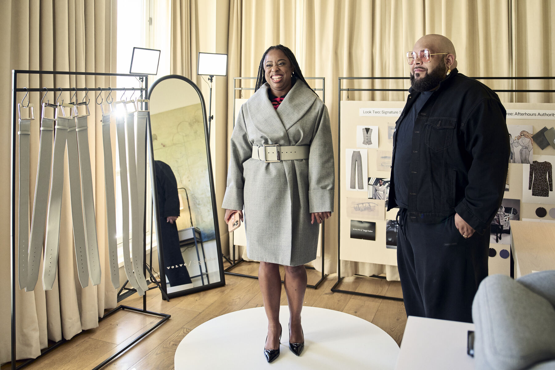 The limited-edition car coat and belt shown on the fitting stand